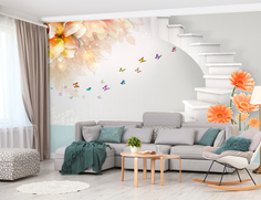 Фотообои Photostena 3D Лестница с красочными бабочками и цветами 3,56 x 2 м