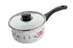 Ковш эмалированный со стеклянной крышкой Маруся 44 к Розовый букет