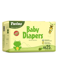 Набор Twins Подгузники р.NB (до 5кг) 25 шт. + Салфетки 10 шт. po2dg-43657264-twi-128
