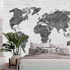 Фотообои флизелиновые встык "Карта мира" 8,1 м2, 300х270 см, моющиеся фотообои на стену Verol