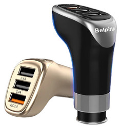 Автомобильная зарядное устройство Belpink 3 Port - QC 3.0 (золотистый)