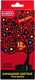 Набор карандашей цветных ACTION! 12 цв, черное дерево, ACTION! ,12цв,европодвес