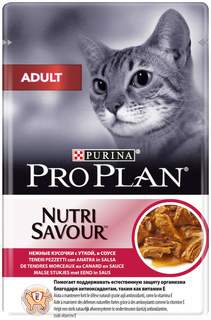Влажный корм для кошек PRO PLAN Nutri Savour Adult, утка, 24шт, 85г