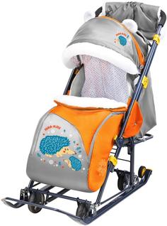 Санки-коляска Nika Kids Ника-детям 7-6 с ёжиком оранжевый/серый)