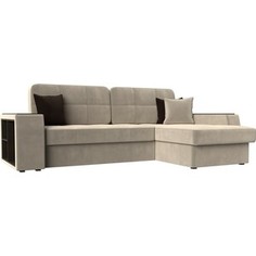 Диван угловой Лига Диванов Брюсель микровельвет бежевый правый угол