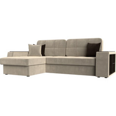 Диван угловой Лига Диванов Брюсель микровельвет бежевый левый угол