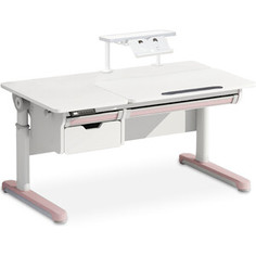 Стол с электроприводом Mealux Electro 730 WP + полка BD-S50 White (BD-730 WP + BD-S50 White) столешница белая накладки на ножках розовые