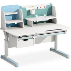 Стол с электроприводом Mealux Electro 730 WB + надстройка (BD-730 WB + надстройка) столешница белая накладки на ножках голубые