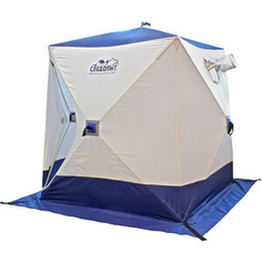 Палатка зимняя куб Следопыт 2,1 х2,1 м, Oxford 210D PU 1000, 4-местная , бело-синий