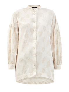 Блуза из хлопка и льна с объемными рукавами и декором в тон RE Vera
