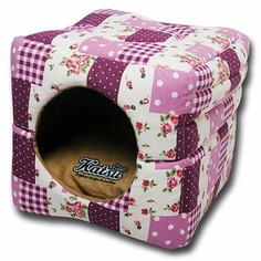 Домик для кошек и собак Katsu Пэчворк S, складной, розовый, 30x30x16см