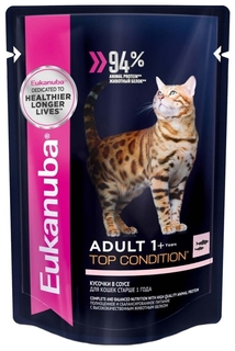 Влажный корм для кошек Eukanuba Adult Top Condition, с лососем в соусе, 24шт по 85г