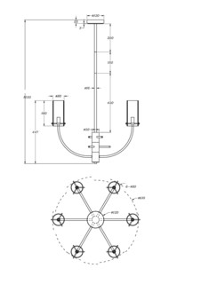 Потолочная люстра на штанге 6 плафонов латунь Maytoni Arco MOD223PL-06BS