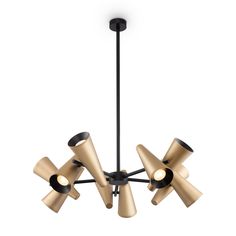 Потолочная люстра на штанге 10 плафонов латунь Maytoni Giro MOD095PL-10BS