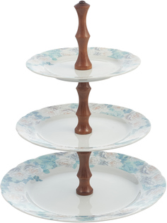 Этажерка 3-х ярусная "Rose"; декор "Голубая роза" стойка золото пластик Thun