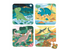 Набор пазлов Janod Динозавры в чемоданчике, 4 пазла на 6, 9, 12 и 16 элементов J02657