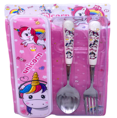 Набор детских столовых приборов ложка+вилка в футляре Единорог No Brand