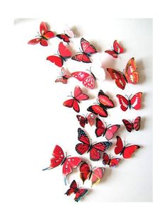 3D бабочки с магнитом и липким скотчем комплект 12 штук размером от 4,5 до 12 см. красный Fachion Stickers