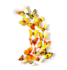 3D бабочки с магнитом и липким скотчем 12 штук размером от 4,5 до 12 см. цвет жёлтый No Brand