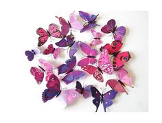 3D бабочки с магнитом и липким скотчем комплект 12 штук размером от 4,5 до 12 см. лиловый Fachion Stickers