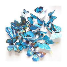 3D бабочки с магнитом и липким скотчем комплект 12 штук размером от 4,5 до 12 см. лазурь Fachion Stickers