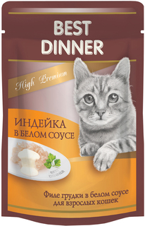 Влажный корм для кошек Best Dinner High Premium, c индейкой в белом соусе, 24шт по 85г