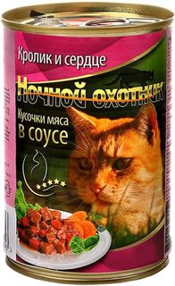 Влажный корм для кошек Ночной Охотник соус , кролик, сердце, 20шт, 415г