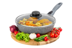 Сковорода глубокая 24 см Elan Gallery ГАРМОНИЯ ВКУСА Серый мрамор D24, съёмная ручка