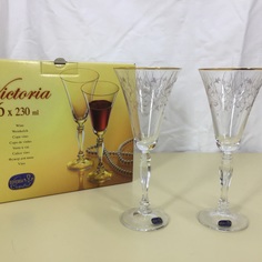 Бокалы Для Вина Виктория Q7917 Золотая Полоса+Панто 230 Мл. 6 Шт. Crystalex Bohemia