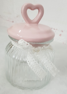 Стеклянная емкость для продуктов, 600 мл., с декоративной крышкой - сердце. розовый Feniks