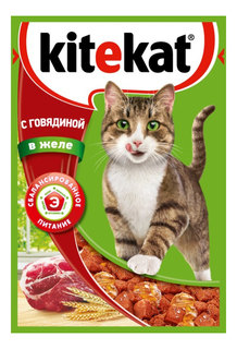 Влажный корм для кошек KiteKat, с говядиной в желе, 24шт по 85г