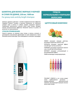 Шампунь TEFIA для волос жирных у корней и сухих по длине 1000мл, Линия BEAUTY SHAPE