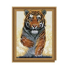 Картина мозаикой 3D, с нанесенной рамкой Molly Бегущий тигр KM0089, 27 цветов, 40х50 см