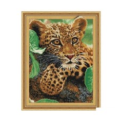 Картина мозаикой 3D, с нанесенной рамкой Molly Леопард KM0087, 28 цветов, 40х50 см
