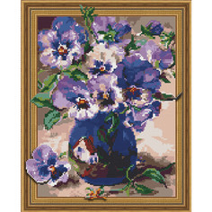 Картина мозаикой 3D, с нанесенной рамкой Molly Анютины глазки KM0748, 25 цветов, 40х50 см
