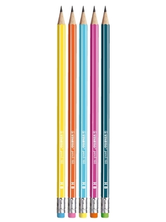 Карандаш чернографитный с ластиком HB STABILO Pencil, 5шт 2160/ASS-5B