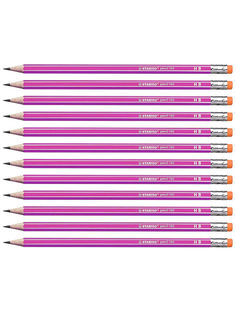 Карандаш чернографитный с ластиком HB STABILO Pencil, 12шт 2160/01-HB