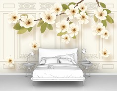 Фотообои Первое Ателье "Жасминовая ветка на фоне стенных панелей" 400х250 см