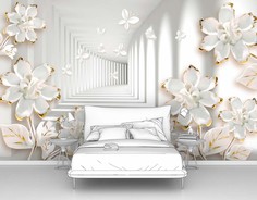 Фотообои флизелиновые Первое Ателье "Белый туннель с цветами" 300х190 см
