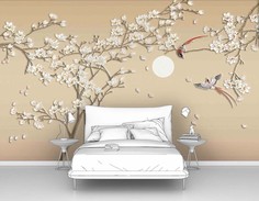 Фотообои флизелиновые ПЕРВОЕ АТЕЛЬЕ "Птицы с сакурой" 400х250 см (ШхВ)