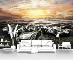 Фотообои флизелиновые ПЕРВОЕ АТЕЛЬЕ "Спортивные автомобили на закате" 300х205 см (ШхВ)