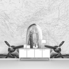Фотообои флизелиновые ПЕРВОЕ АТЕЛЬЕ "Самолет на фоне карты" 100х100 см (ШхВ)