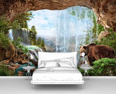 Фотообои флизелиновые ПЕРВОЕ АТЕЛЬЕ "Медведь в пещере" 400х265 см (ШхВ)