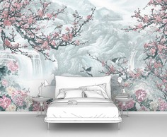 Фотообои флизелиновые Первое Ателье "Сакура и водопады" 150х100 см