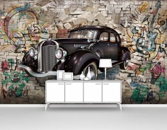 Фотообои флизелиновые ПЕРВОЕ АТЕЛЬЕ "Ретро автомобиль на фоне граффити" 160х100 см (ШхВ)