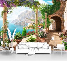 Фотообои ПЕРВОЕ АТЕЛЬЕ "Терраса со скамейкой и видом на море" 300х225 см (ШхВ)