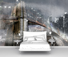Фотообои флизелиновые ПЕРВОЕ АТЕЛЬЕ "Мост среди ночного города" 150х100 см (ШхВ)