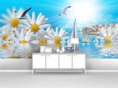 Фотообои ПЕРВОЕ АТЕЛЬЕ "Картинка с большими ромашками и лодкой" 300х150 см (ШхВ)