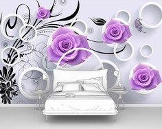 Фотообои флизелиновые Первое Ателье "Фиолетовые розочки с бабочками" 300х195 см