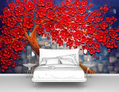 Фотообои флизелиновые Первое Ателье "Дерево с кроной из красных цветов" 160х100 см